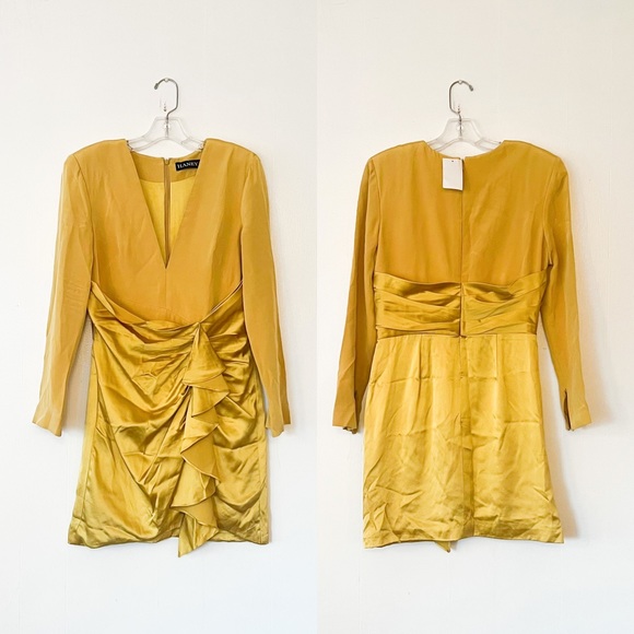 HANEY Designer 100% Silk Yellow Lilly Mini Dress - Picture 3 of 13